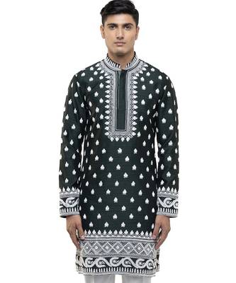Green embroidered silk kurta set 1