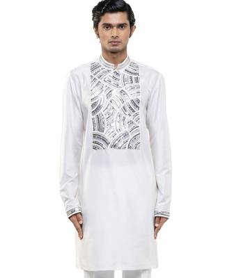 White printed silk kurta set 1
