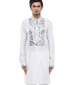 White printed silk kurta set
