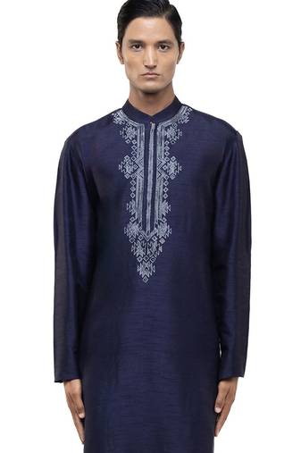 Black embroidered silk kurta set
