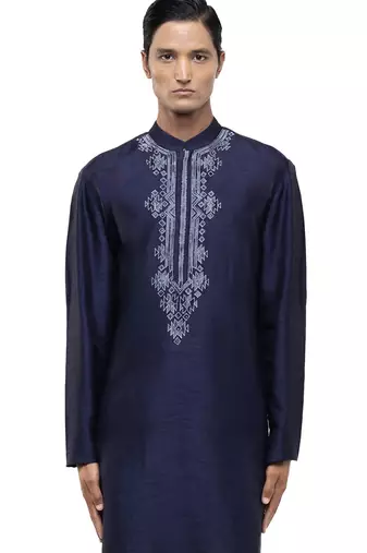 Black embroidered silk kurta set