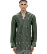 Green embroidered silk kurta set