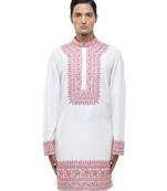 White embroidered silk kurta set