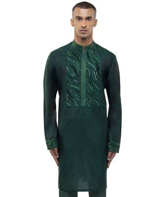 Green embroidered silk kurta set 1