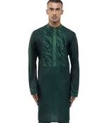 Green embroidered silk kurta set