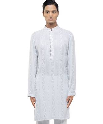 Blue embroidered georgette kurta set 1