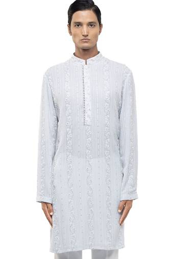 Blue embroidered georgette kurta set