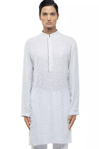 Blue embroidered georgette kurta set