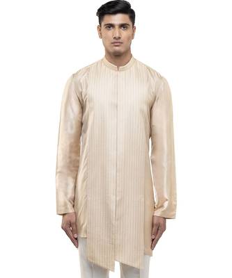 Beige plain linen kurta set 1