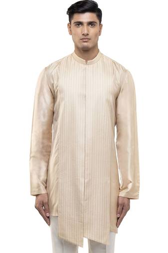 Beige plain linen kurta set