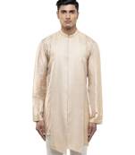 Beige plain linen kurta set
