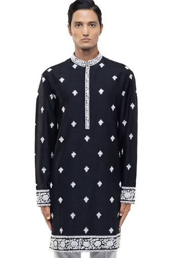Black embroidered silk kurta set
