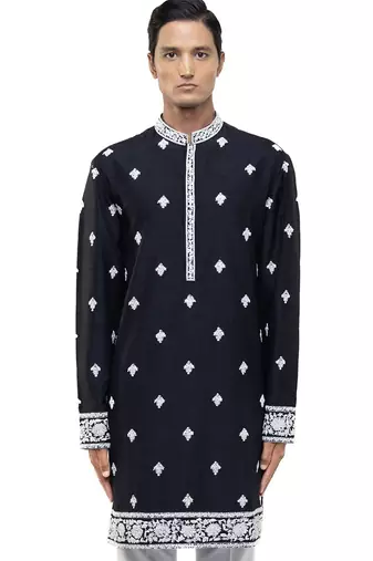 Black embroidered silk kurta set