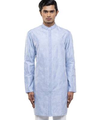Blue embroidered silk kurta set 1