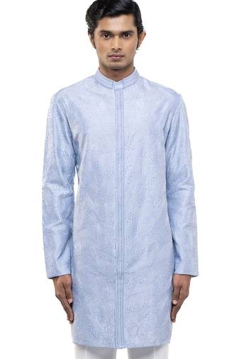 Blue embroidered silk kurta set