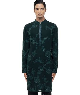 Green embroidered georgette kurta set 1