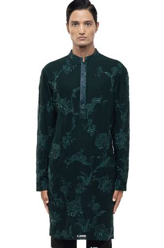 Green embroidered georgette kurta set