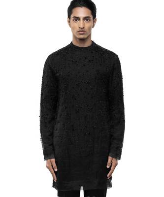 Black embroidered organza kurta set 5