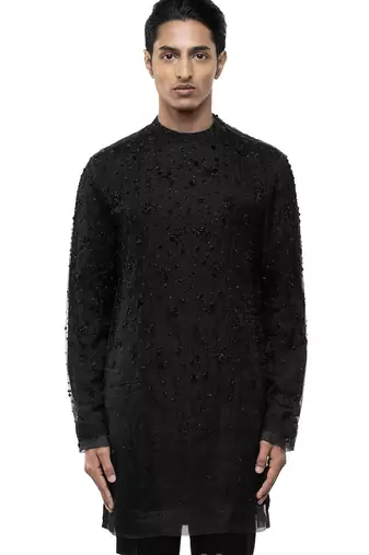 Black embroidered organza kurta set