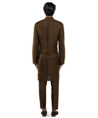 Brown embroidered organza kurta set 6