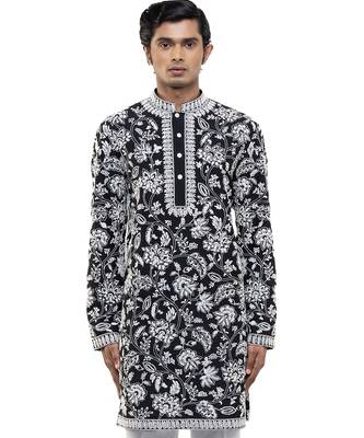 Black embroidered silk kurta set 5