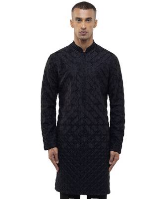 Black embroidered silk kurta set 5