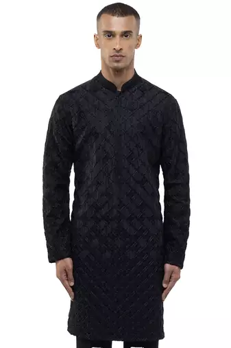 Black embroidered silk kurta set