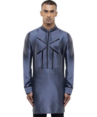 Grey plain silk kurta set 1