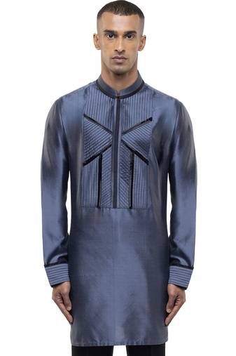 Grey plain silk kurta set