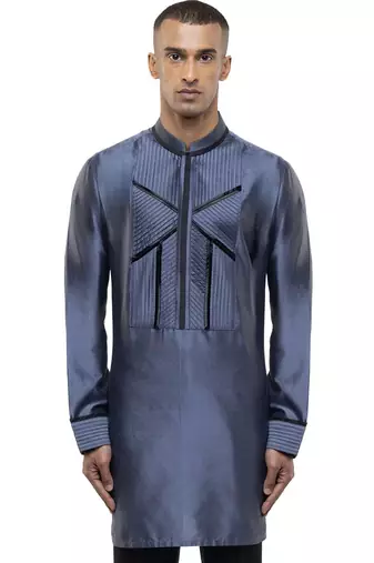 Grey plain silk kurta set