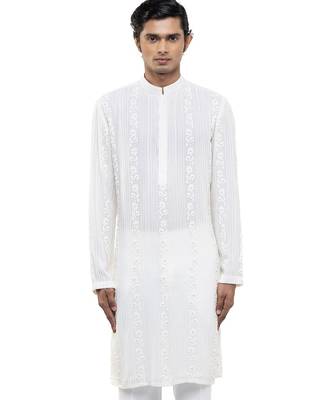 White embroidered georgette kurta set 1