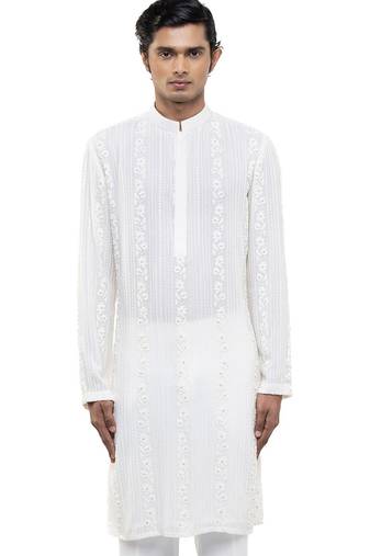 White embroidered georgette kurta set