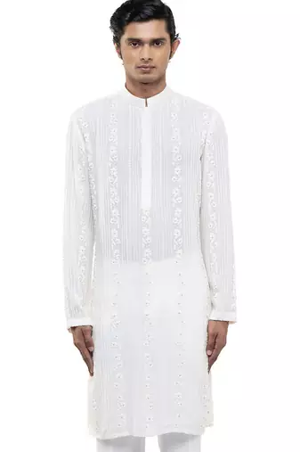 White embroidered georgette kurta set