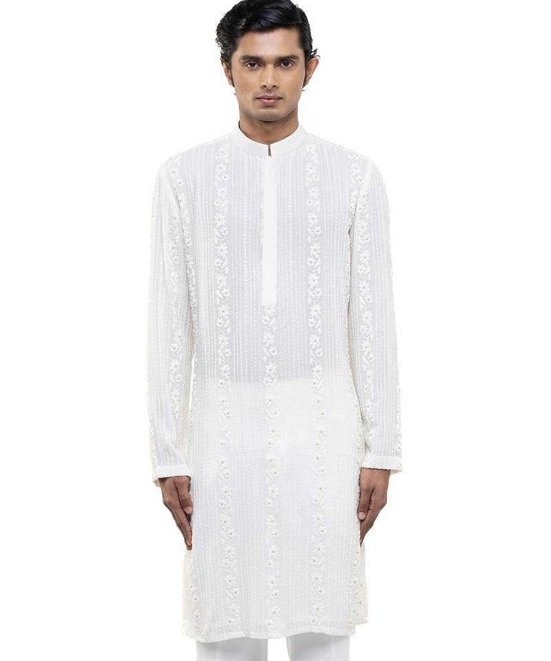 White embroidered georgette kurta set