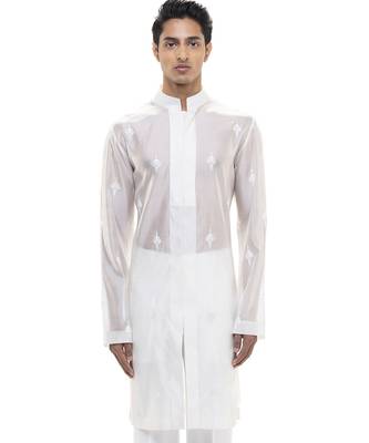 White embroidered organza kurta set 1