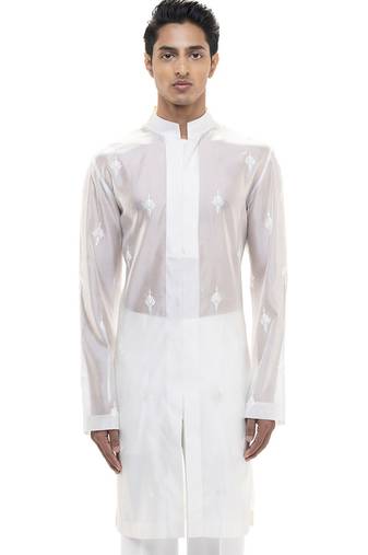 White embroidered organza kurta set