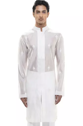 White embroidered organza kurta set