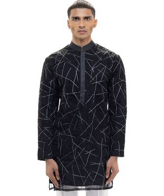 Black embroidered organza kurta set 1