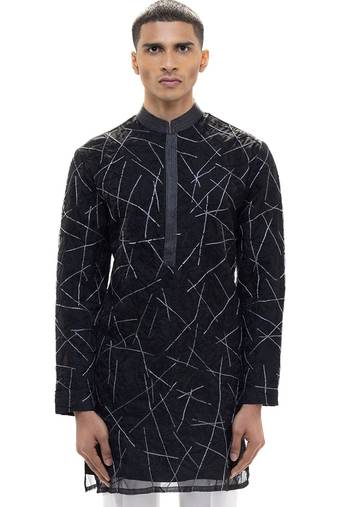 Black embroidered organza kurta set