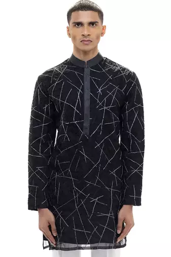 Black embroidered organza kurta set