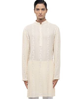 Yellow embroidered georgette kurta set 1