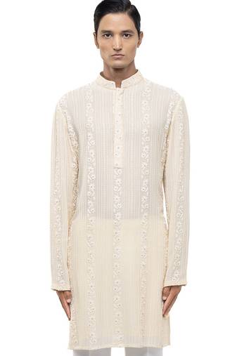 Yellow embroidered georgette kurta set