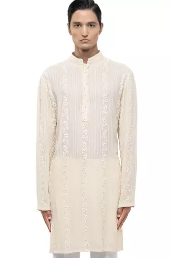 Yellow embroidered georgette kurta set
