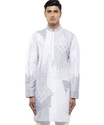 White embroidered silk kurta set 1