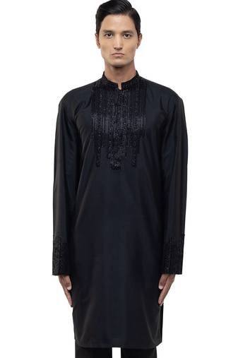 Black embroidered silk kurta set