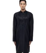 Black embroidered silk kurta set