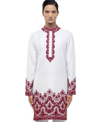 White embroidered silk kurta set 1