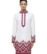 White embroidered silk kurta set