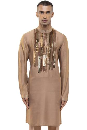 Brown embroidered silk kurta set