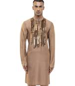 Brown embroidered silk kurta set